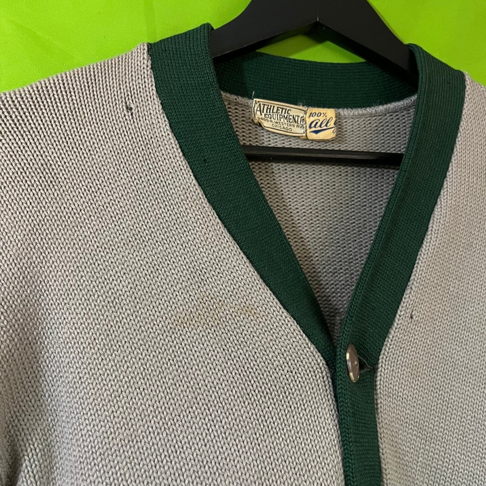 VTG 1950s Lane Tech Chicago Letterman Cardigan Sweater Grey Green Varsity - Picture 8 of 10